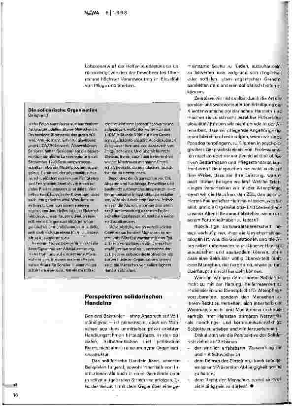 Vorschauseite 5: Reden über Solidarität im Alter Dafür muß es Gründe, dafür muß es Anlässe geben