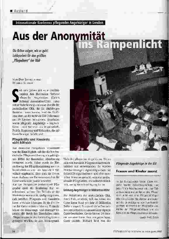 Vorschauseite 1: Aus der Anonymität ins Rampenlicht Internationale Konferenz pflegender Angehöriger in London