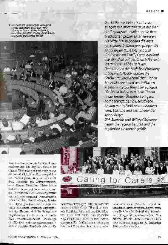 Vorschauseite 2: Aus der Anonymität ins Rampenlicht Internationale Konferenz pflegender Angehöriger in London