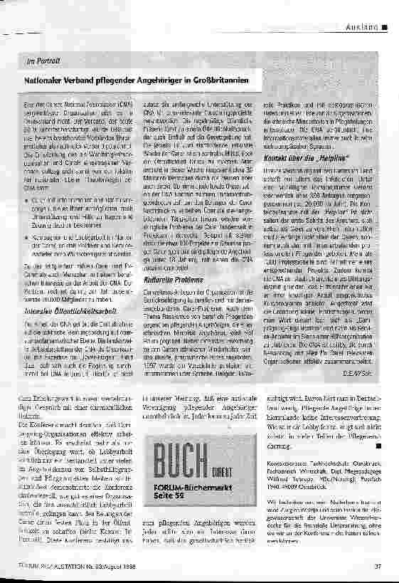 Vorschauseite 4: Aus der Anonymität ins Rampenlicht Internationale Konferenz pflegender Angehöriger in London