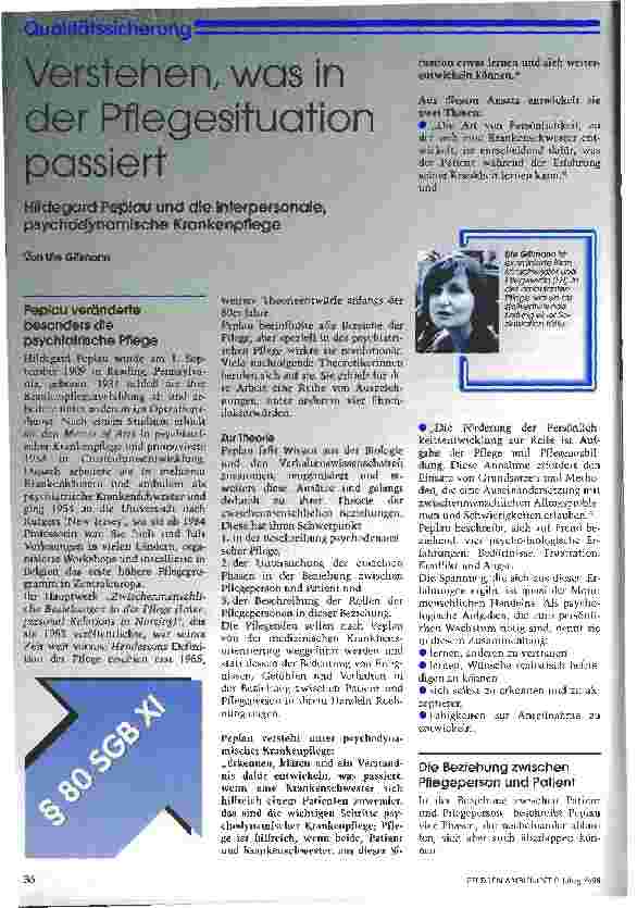 Vorschauseite 1: Verstehen was in der Pflegesituation passiert Hildegard Peplau und die interpersonale Psychodynamische Krankenpflege