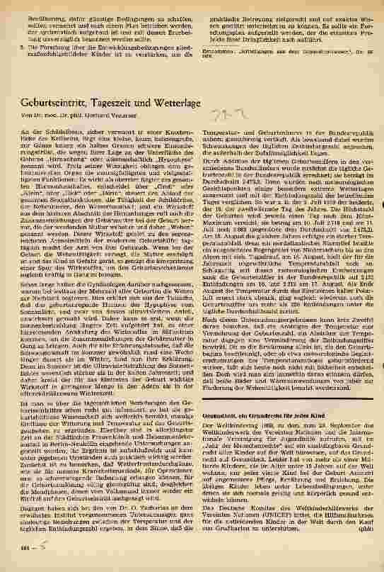 Vorschauseite 1: Geburtseintritt, Tageszeit und Wetterlage