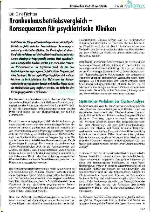 Vorschauseite 1: Krankenhausbetriebsvergleich - Konsequenzen für psychiatrische Kliniken