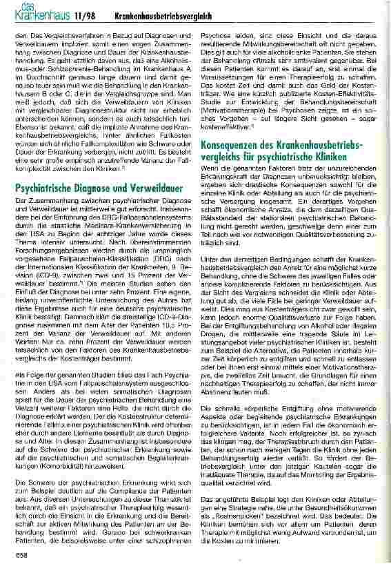 Vorschauseite 2: Krankenhausbetriebsvergleich - Konsequenzen für psychiatrische Kliniken