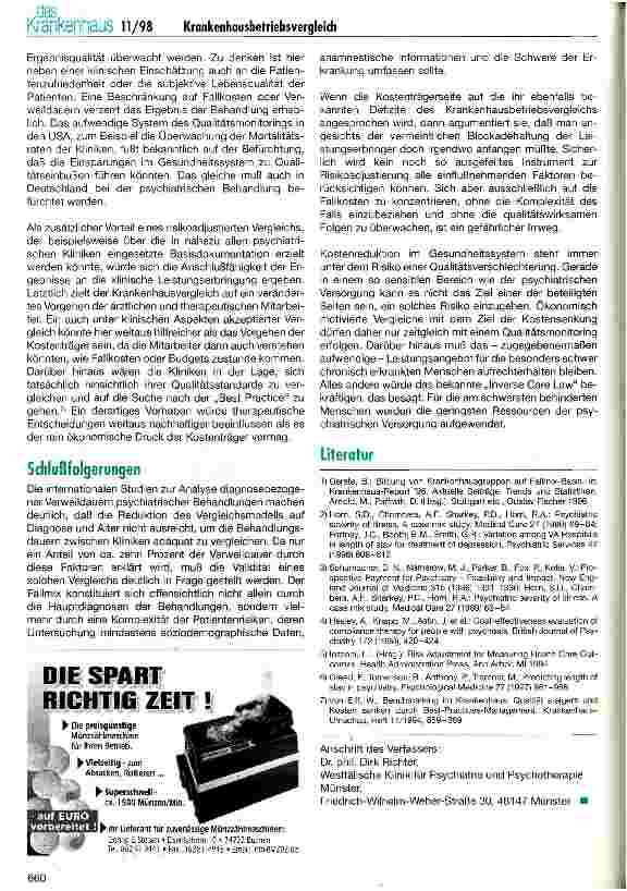 Vorschauseite 4: Krankenhausbetriebsvergleich - Konsequenzen für psychiatrische Kliniken