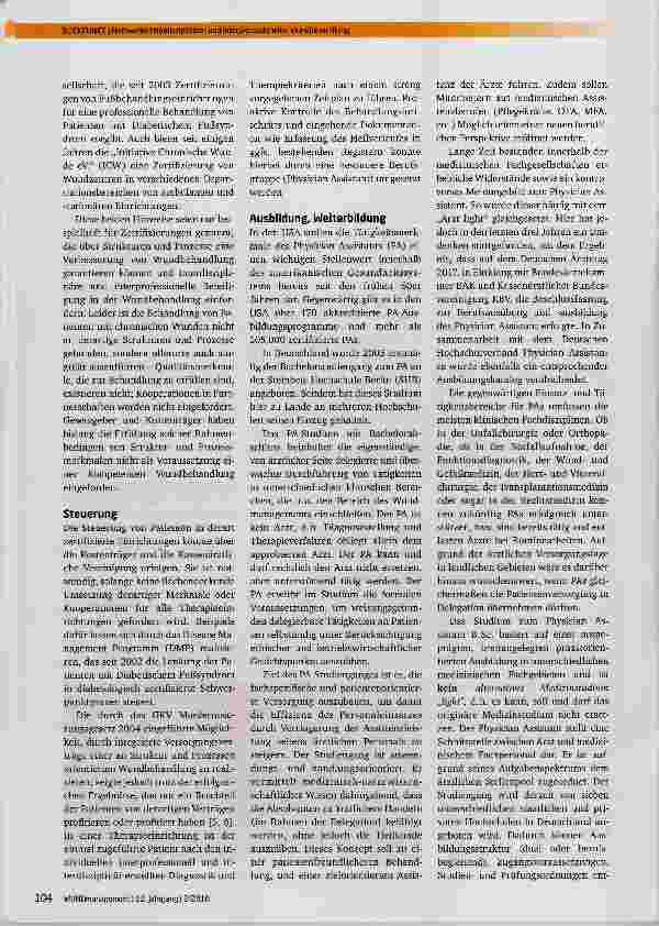 Vorschauseite 2: Netzwerke interdisziplinärer und interprofessioneller Wundbehandlung: personelle Ergänzung durch den Studiengang Physician Assistance B. Sc.