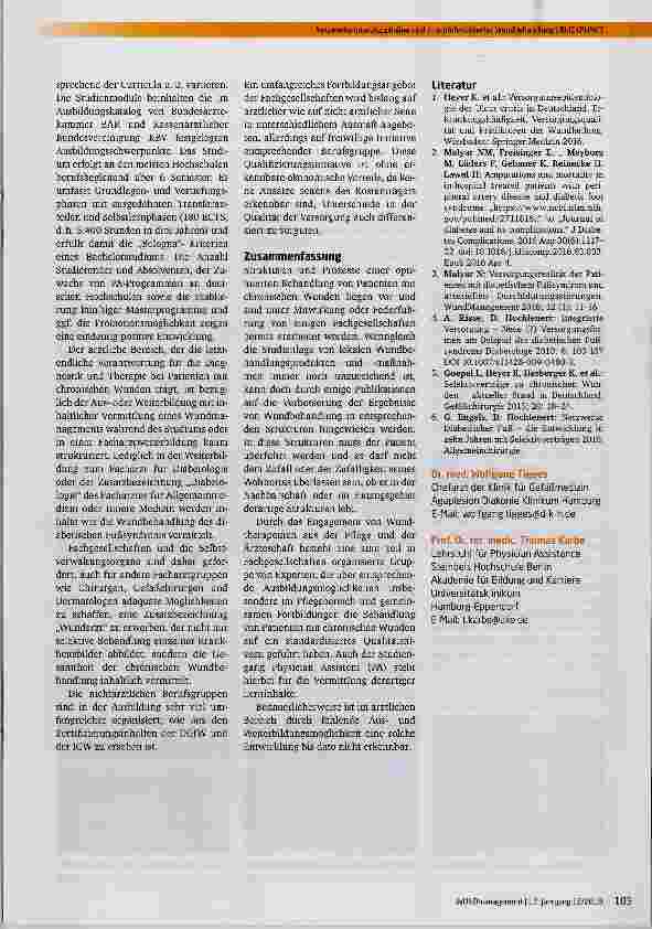 Vorschauseite 3: Netzwerke interdisziplinärer und interprofessioneller Wundbehandlung: personelle Ergänzung durch den Studiengang Physician Assistance B. Sc.