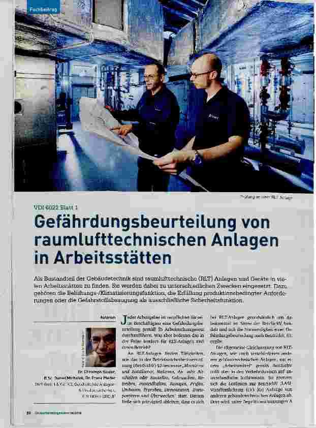 Vorschauseite 1: Gefährdungsbeurteilung von raumlufttechnischen Anlagen in Arbeitsstätten