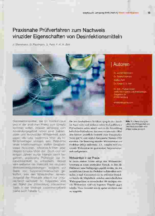 Vorschauseite 1: Praxisnahe Prüfverfahren zum Nachweis viruzider Eigenschaften von Desinfektionsmitteln