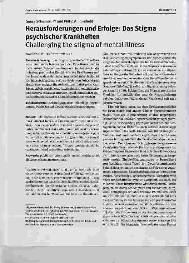 Vorschauseite 1: Herausforderungen und Erfolge: Das Stigma psychischer Krankheiten Challenging the stigma of mental illness