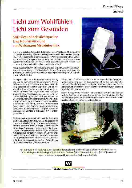 Vorschauseite 1: Licht zum Wohlfühlen , Licht zum Gesunden SAD-Gesundheitslichtquellen, eine Neuentwicklung von Waldmann Medizintechnik
