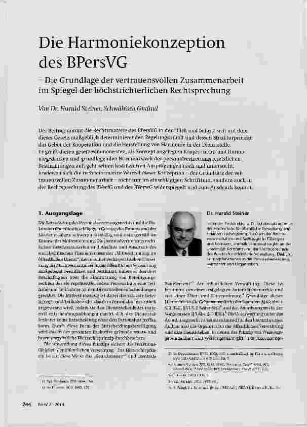 Vorschauseite 1: Die Harmoniekonzeption des BPersVG