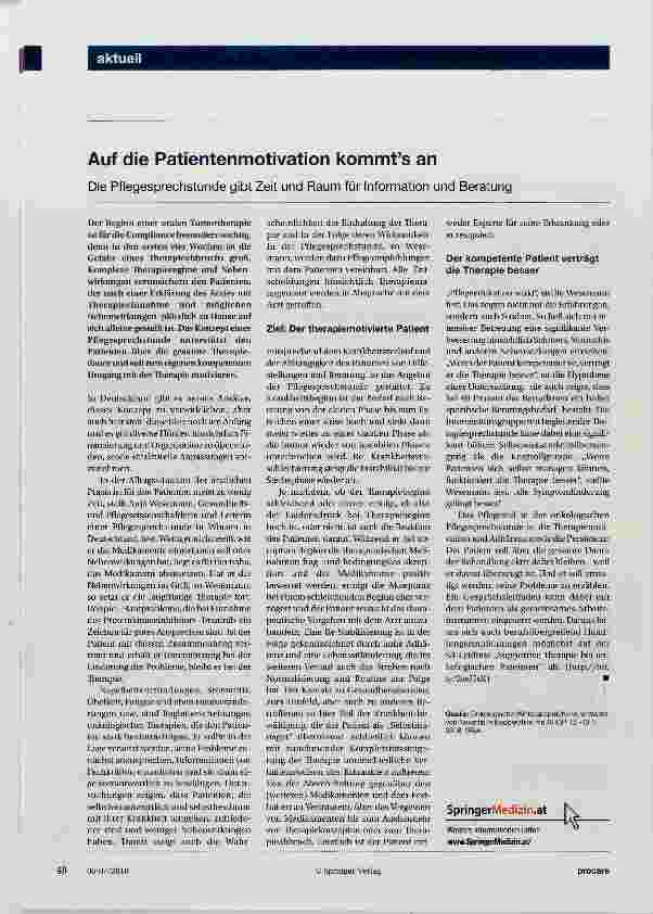 Vorschauseite 1: Auf die Patientenmotivation kommt es an Die Pflegesprechstunde gibt Zeit und Raum für Information und Beratung