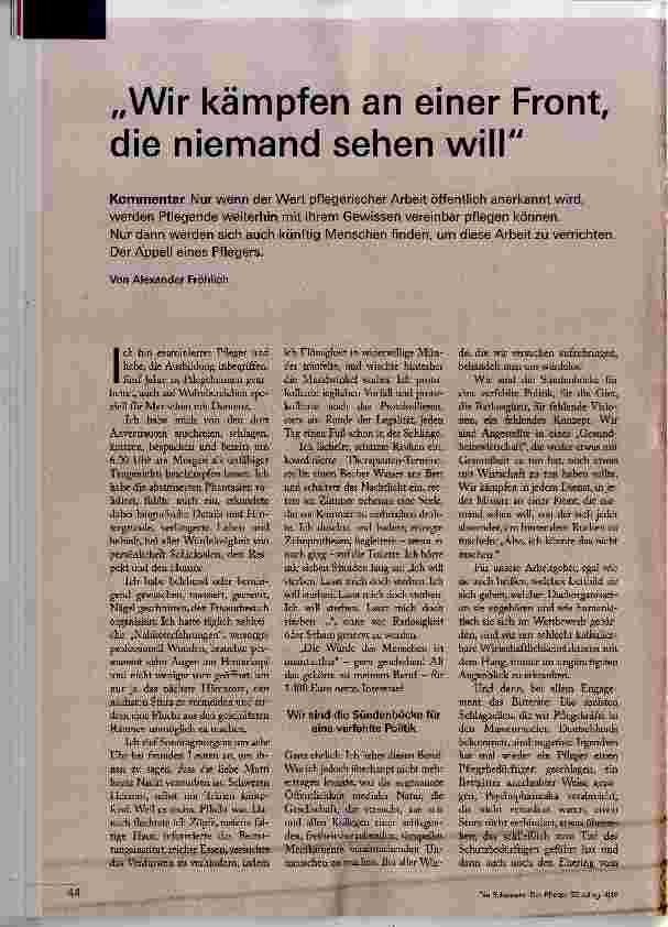 Vorschauseite 1: Wir kämpfen an einer Front, die niemand sehen will