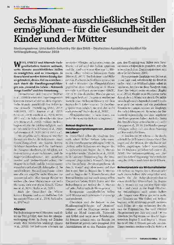Vorschauseite 1: Sechs Monate ausschließliches Stillen ermöglichen für die Gesundheit der Kinder und der Mütter