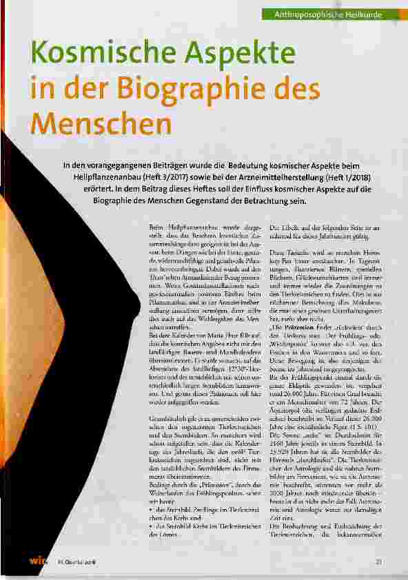 Vorschauseite 2: Kosmische Aspekte in der Biographie des Menschen