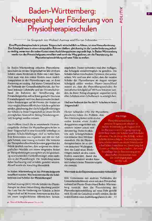 Vorschauseite 2: Baden-Württemberg: Neuregelung der Förderung von Physiotherapieschulen