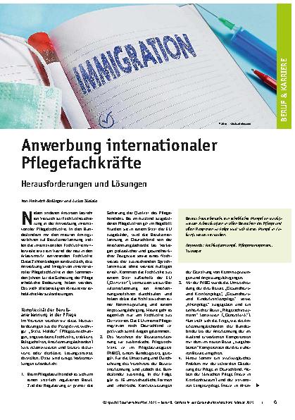 Vorschauseite 1: Anwerbung internationaler Pflegefachkräte herausforderungen und Lösungen