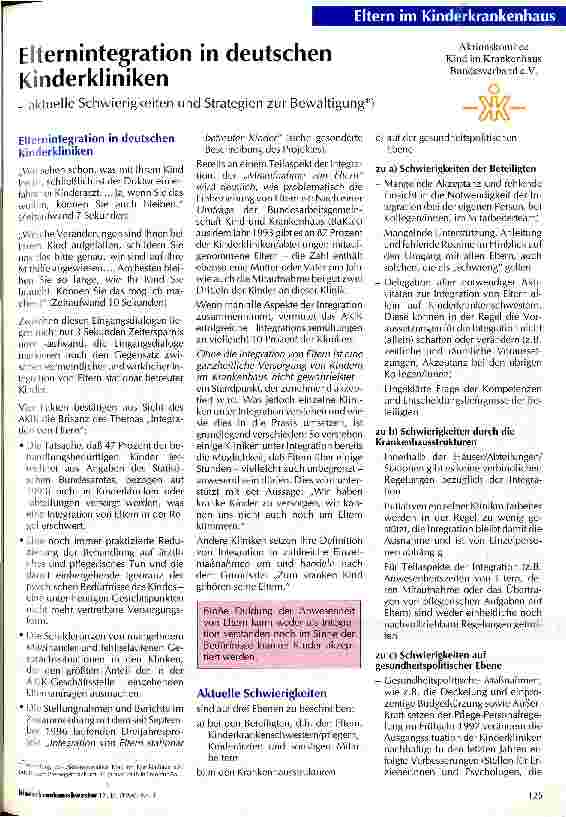 Vorschauseite 1: Elternintegration in deutschen Kinderkliniken