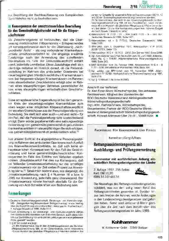 Vorschauseite 3: Ambulantes Operieren: Ist die entgeltiche Personalgestellung durch Krankenhäuser an niedergelassene Ärzte umsatzsteuerpflichtig?