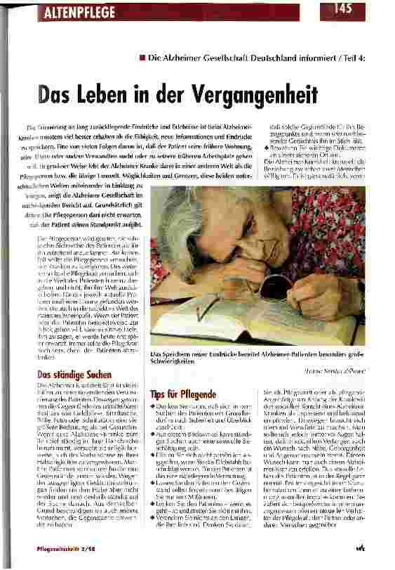 Vorschauseite 1: Das Leben in der Vergangenheit Die Alzheimer Gesellschaft Deutschland informiert/Teil 4