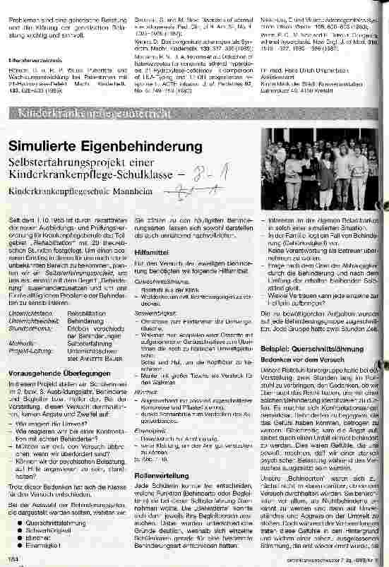 Vorschauseite 1: Simulierte Eigenbehinderung Selbsterfahrungsprojekt einer Kinderkrankenpflege-Schulklasse