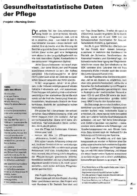 Vorschauseite 1: Gesundheitsstatistische Daten der Pflege Projekt Nursing Data