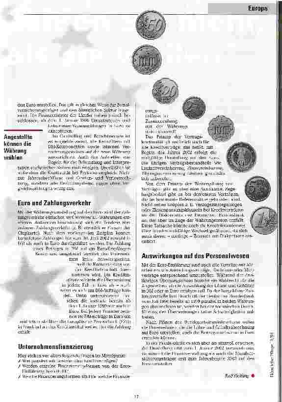 Vorschauseite 3: Der EURO kommt! Betriebliche Voraussetzungen zur Einführung der neuen Währung