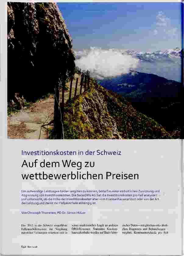 Vorschauseite 1: Investitionskosten in der Schweiz Auf dem Weg zu wettbewerblichen Preisen