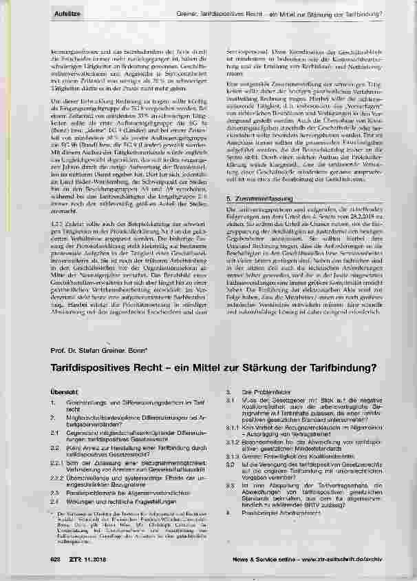 Vorschauseite 1: Tarifdispositives Recht ein Mittel zur Stärkung der Tarifbindung?