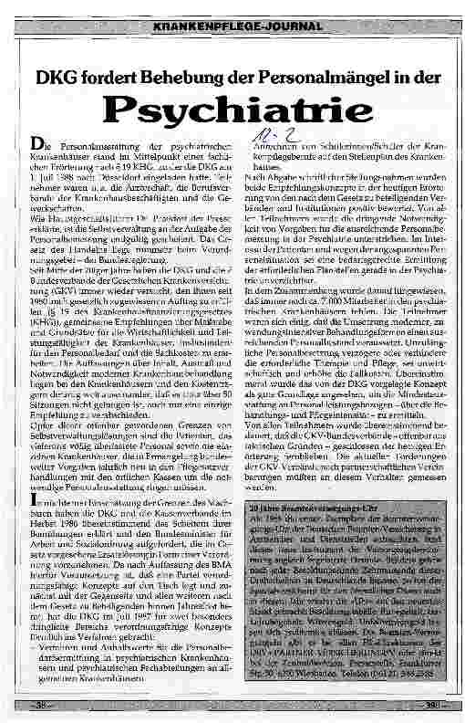 Vorschauseite 1: DKG fordert Behebung der Personalmängel in der Psychiatrie