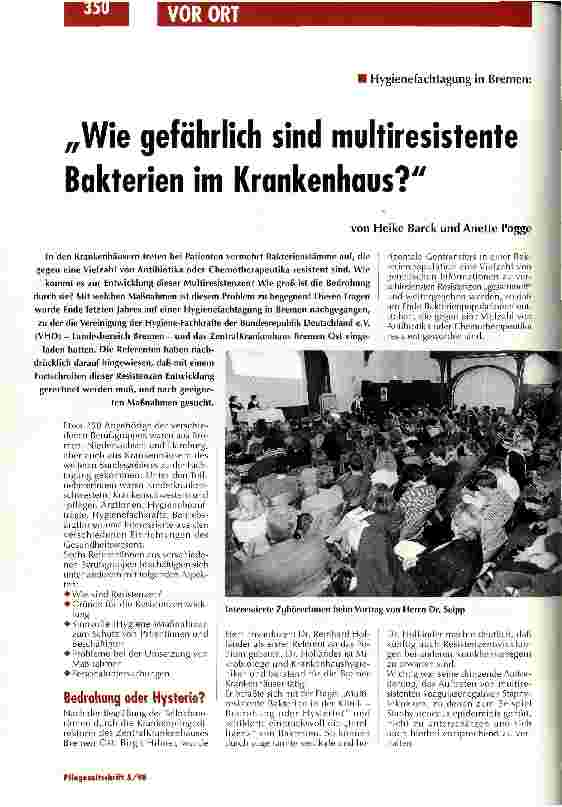 Vorschauseite 1: Hygienefachtagung in Bremen: Wie gefährlich sind multiresistente Bakterien im Krankenhaus?