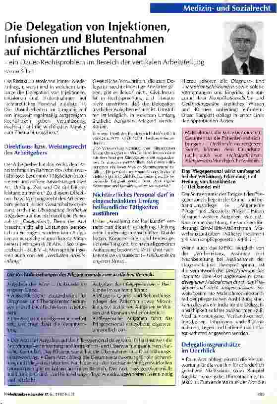 Vorschauseite 1: Die Delegation von Injektionen, Infusionen und Blutentnahmen auf nichtärztliches Personal