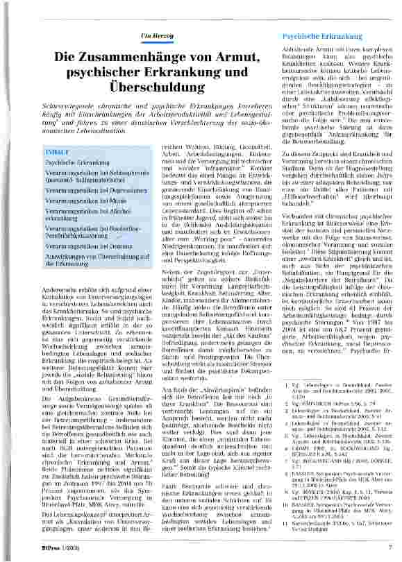 Vorschauseite 1: Die Zusammenhänge von Armut, psychischer Erkrankung undUberschuldung