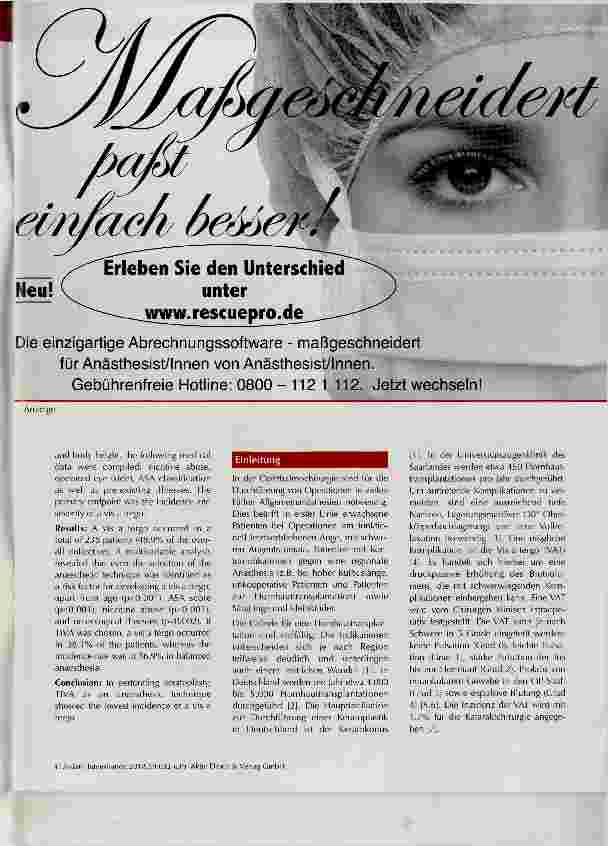 Vorschauseite 2: Die Wahl der Narkoseführung beeinflusst Vis ä tergo bei Hornhauttransplantationen