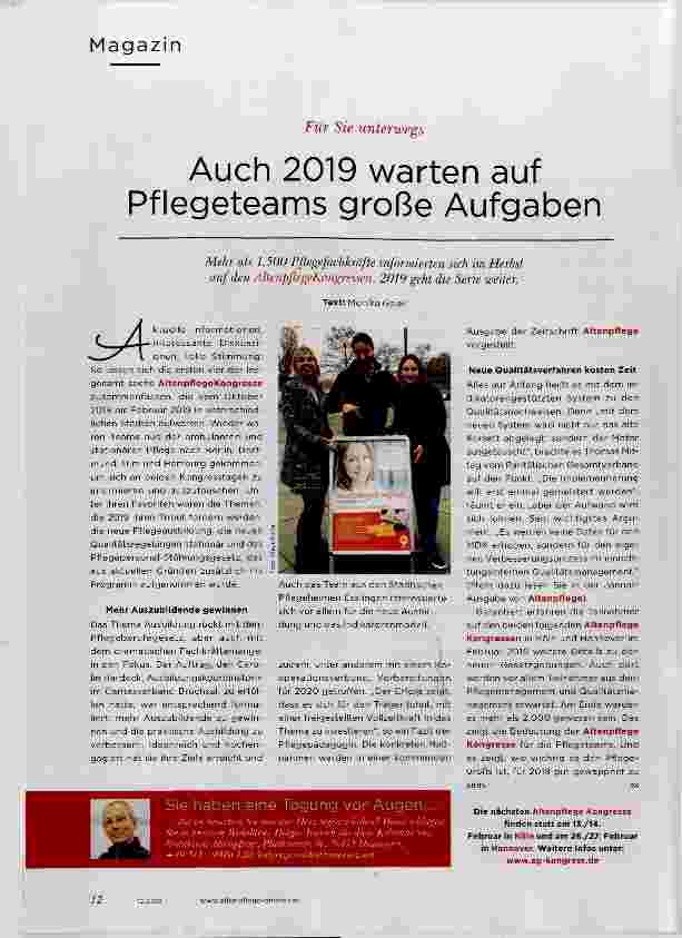 Vorschauseite 1: Auch 2019 warten auf Pflegeteams große Aufgaben