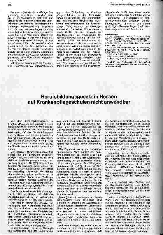 Vorschauseite 1: Berufbildungsgesetz in Hessen auf Krankenpflegeschulen nicht anwendbar