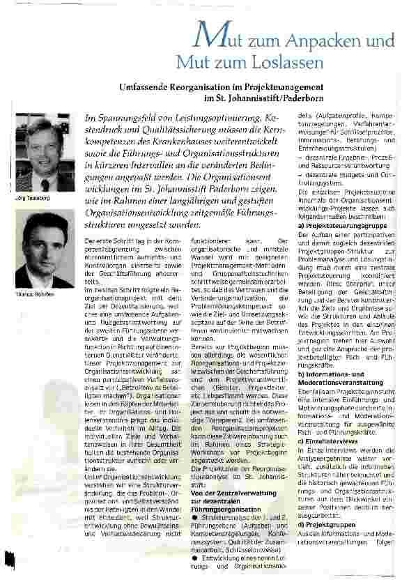Vorschauseite 1: Mut zum Anpacken und Mut zum Loslassen Umfassende Reorganisation im Projektmanagement im St. Johannisstift