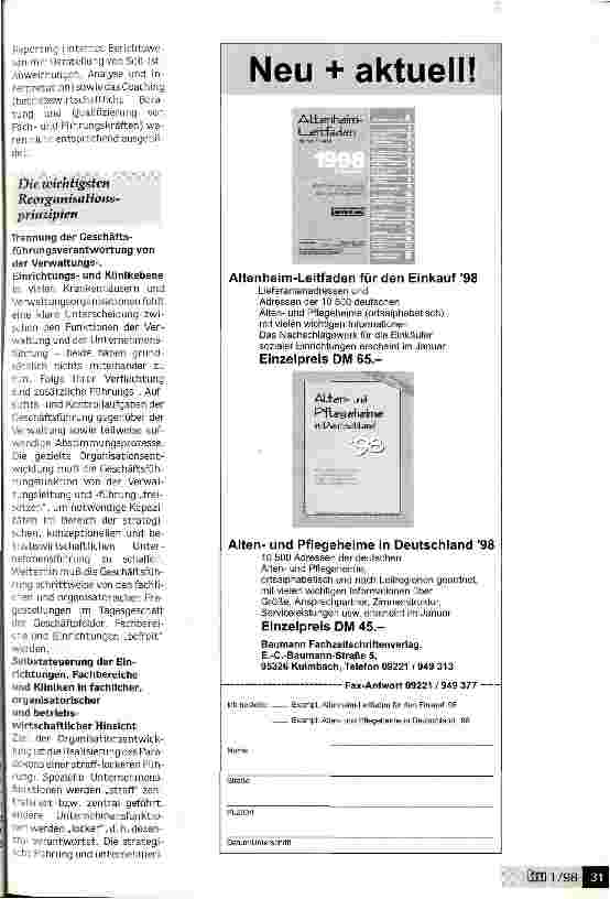 Vorschauseite 4: Mut zum Anpacken und Mut zum Loslassen Umfassende Reorganisation im Projektmanagement im St. Johannisstift