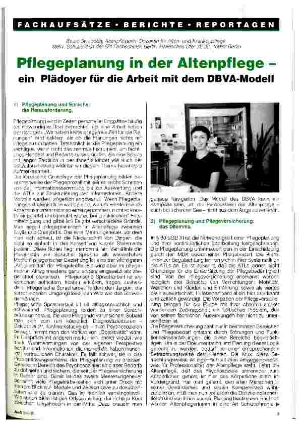 Vorschauseite 1: Pflegeplanung in der Altenpflege - ein Plädoyer für die Arbeit mit dem DBVA-Modell