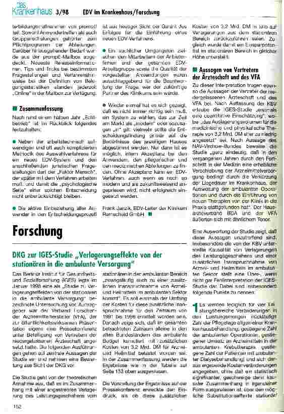 Vorschauseite 1: DKG zur IGES-Studie Verlagerungseffekte von der stationären in die ambulante Versorgung