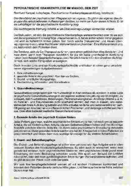 Vorschauseite 1: Psychiatrische Krankenpflege im Wandel der Zeit