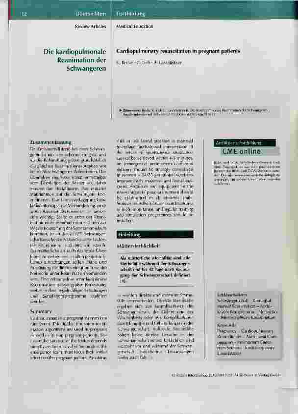 Vorschauseite 1: Die kardiopulmonale Reanimation der Schwangeren