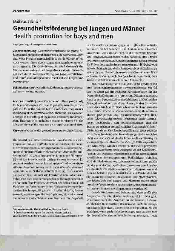 Vorschauseite 1: Gesundheitsförderung bei Jungen und Männer
