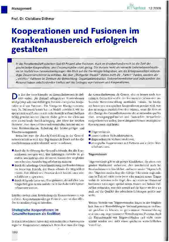 Vorschauseite 1: Kooperationen und Fusionen im Krankenhausbereich erfolgreich gestalten