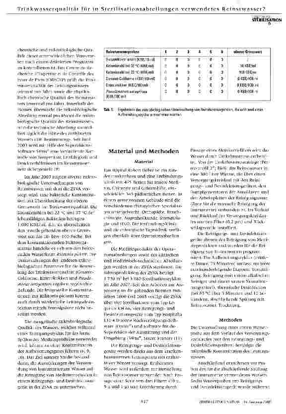 Vorschauseite 2: Muss in Sterilisationsabteilungen verwendetes Reinstwasser zwingend Trinkwasserqualität haben?
