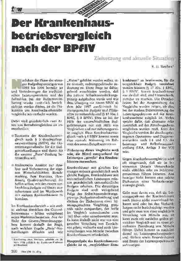 Vorschauseite 1: Der Krankenhausbetriebsvergleich nach der BPflV Zielsetzung und aktuelle Situation