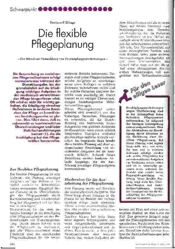 Vorschauseite 1: Die flexible Pflegeplanung - Ein Mittel zur Vermeidung von Erschöpfungserscheinungen -