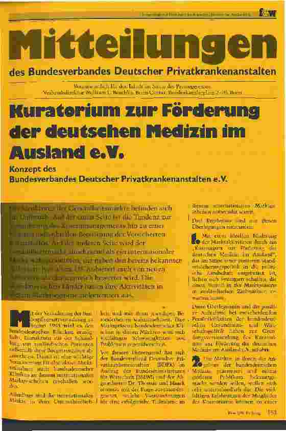 Vorschauseite 1: Kuratorium zur Förderung der deutschen Medizin im Ausland e. V. Konzept des Bundesverbandes Deutscher Privatkrankenanstalten e. V.