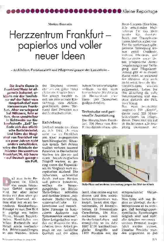 Vorschauseite 1: Herzzentrum Frankfurt - papierlos und voller neuer Ideen Architektur, Funktionalität und Pflegemanagement der Extraklasse